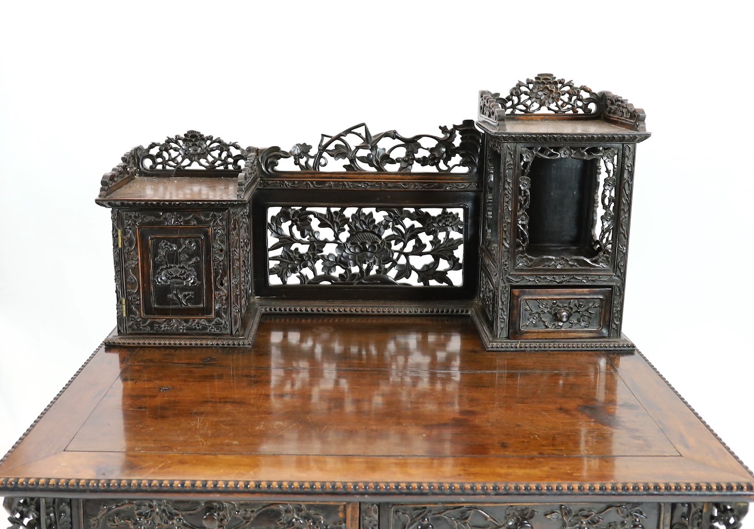 A late 19th century Chinese hongmu desk, width 95cm, depth 70cm, height 1268cm